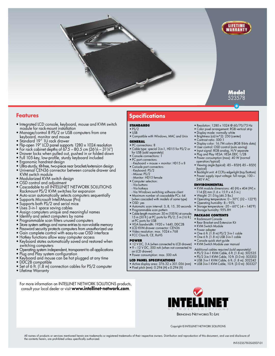 Intellinet Network Solutions 523578 warranty Features 