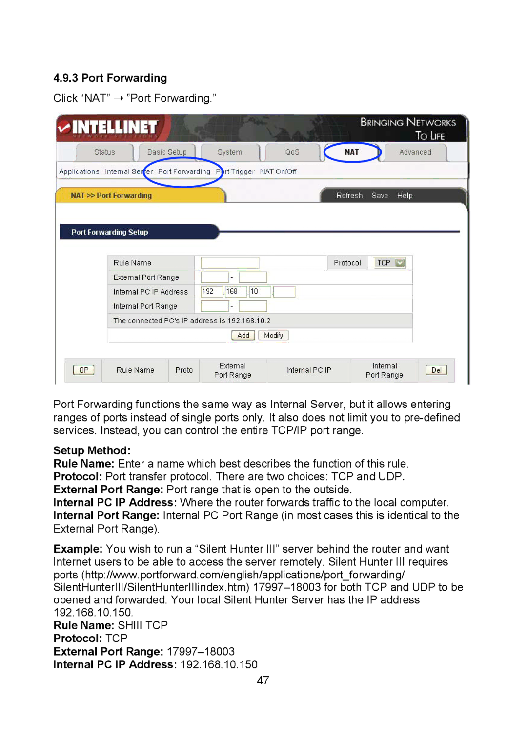 Intellinet Network Solutions 523615 manual Port Forwarding 