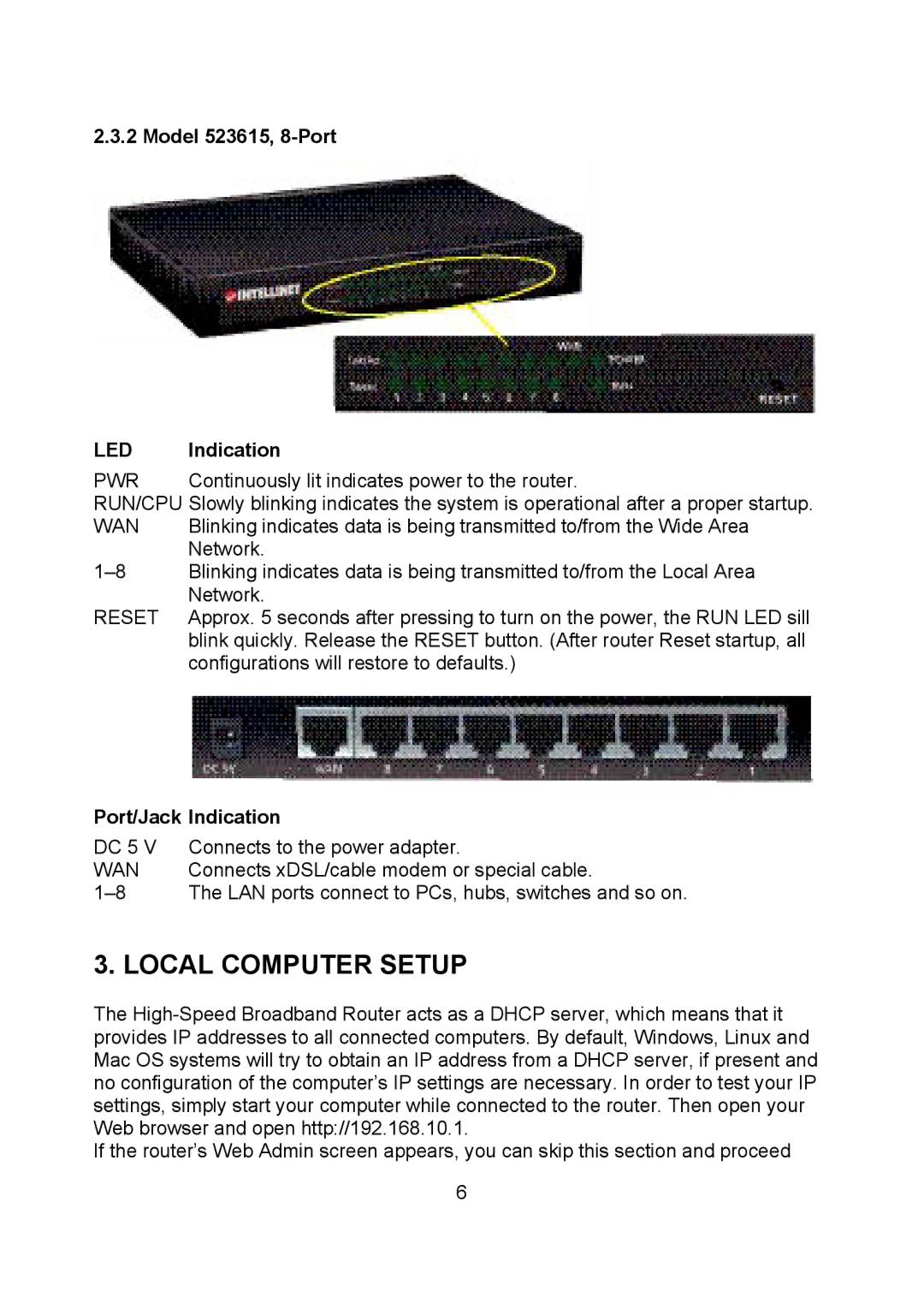 Intellinet Network Solutions manual Model 523615, 8-Port, Reset 