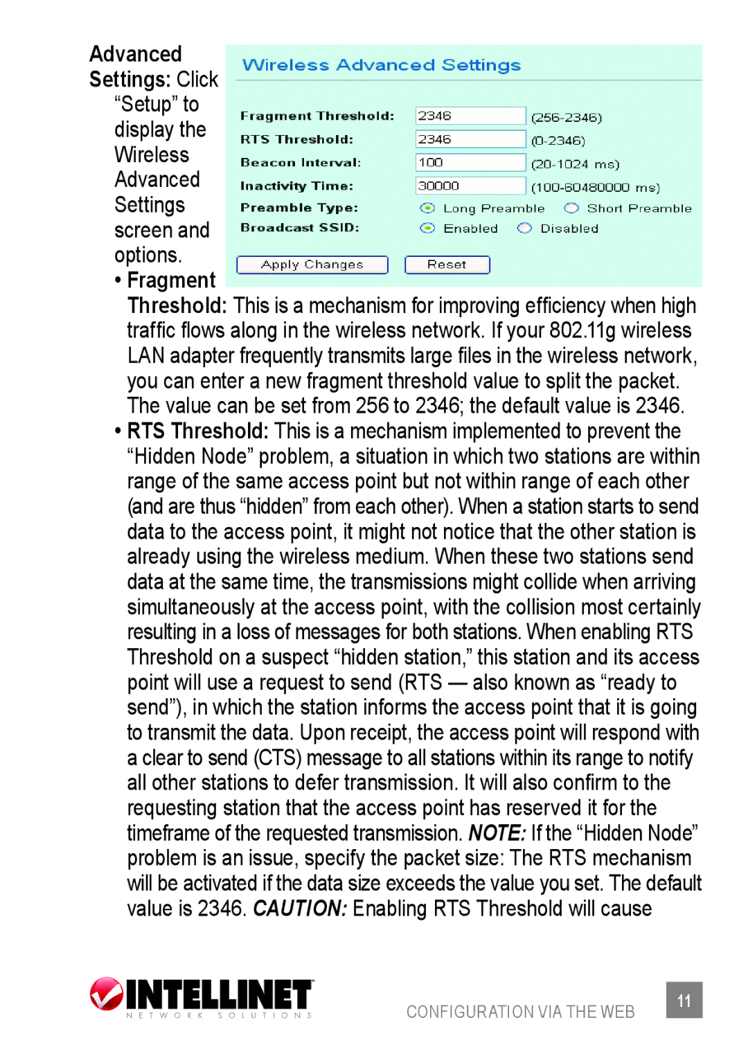 Intellinet Network Solutions 523875 user manual Advanced Settings Click, Fragment 