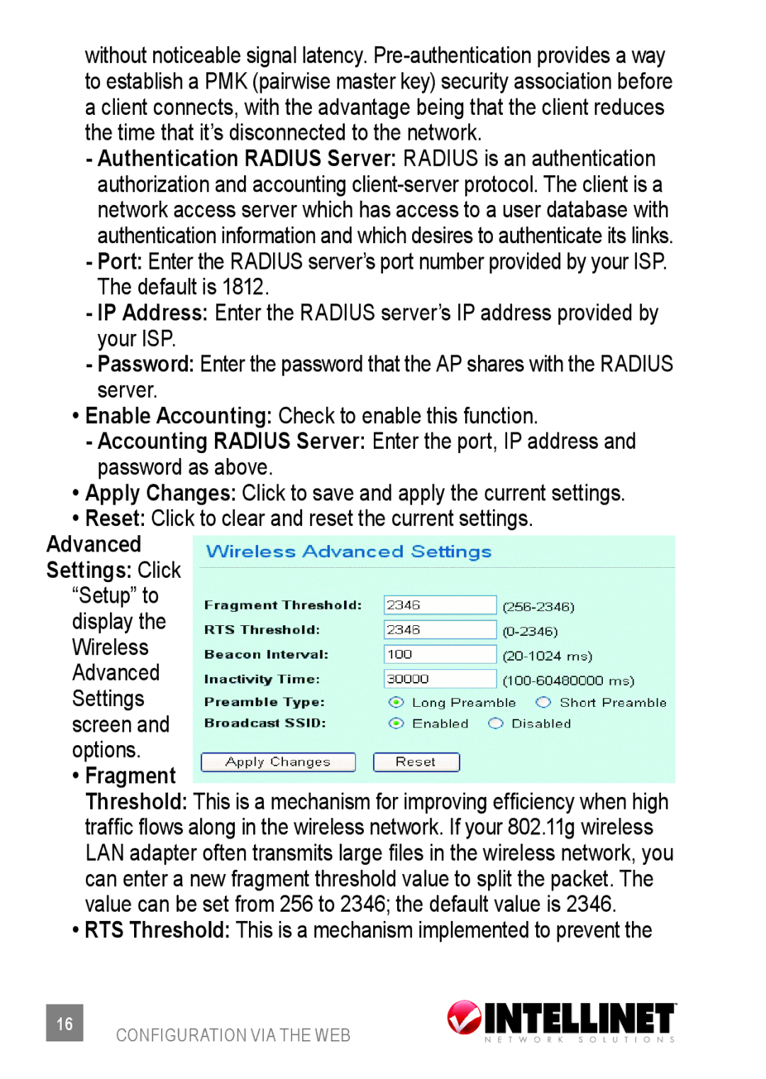 Intellinet Network Solutions 523875 user manual RTS Threshold This is a mechanism implemented to prevent 