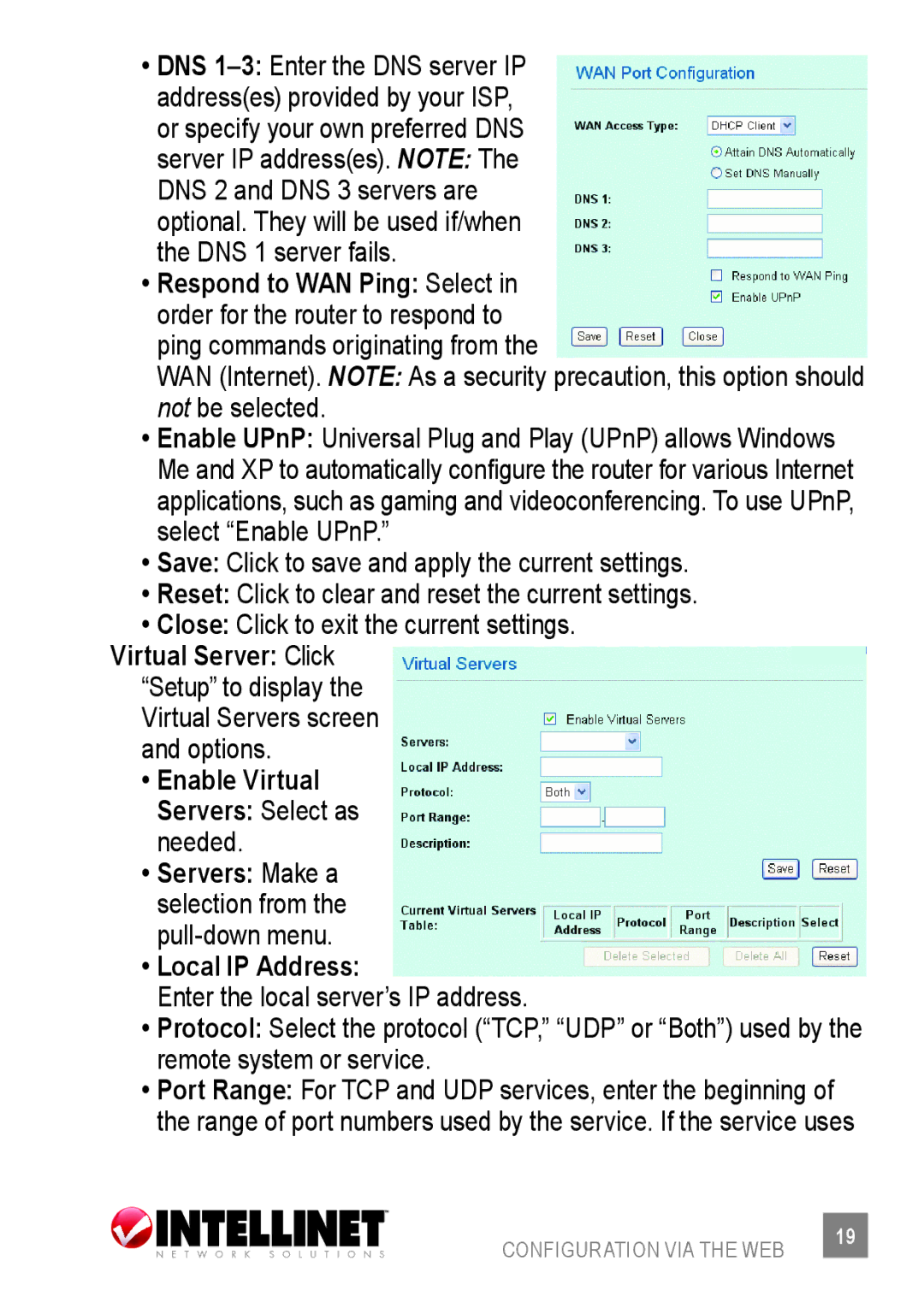 Intellinet Network Solutions 523875 user manual Enable Virtual Servers Select as needed, Local IP Address 