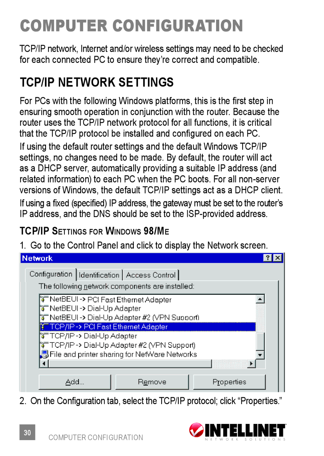 Intellinet Network Solutions 523875 user manual Computer configuration, Tcp/ip network settings 