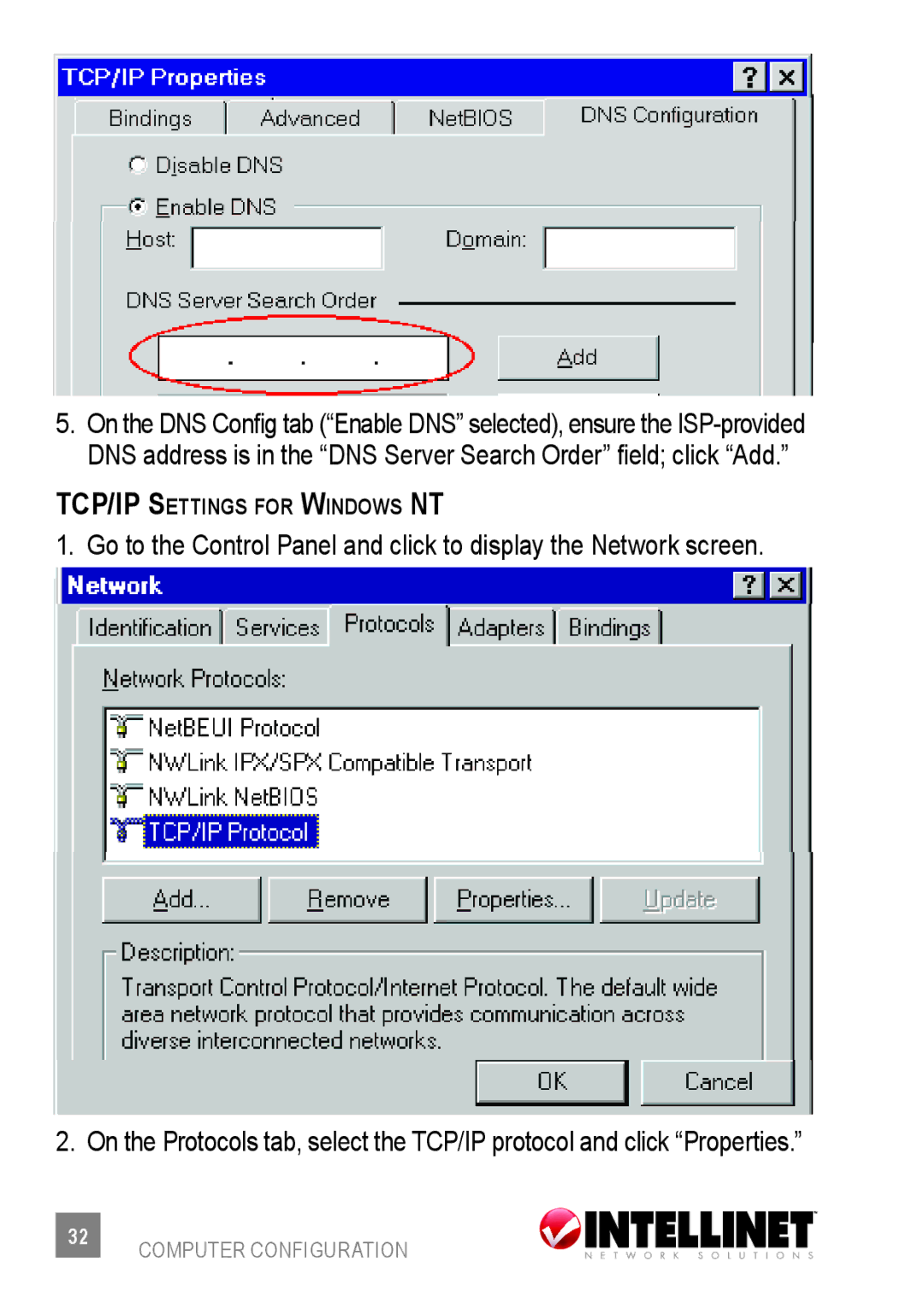 Intellinet Network Solutions 523875 user manual TCP/IP Settings for Windows NT 