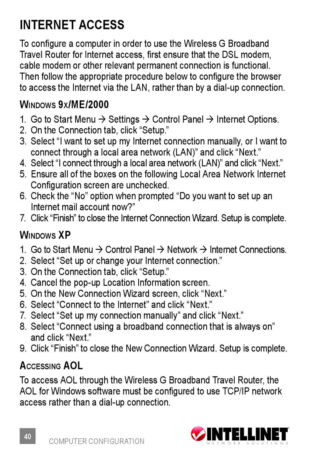 Intellinet Network Solutions 523875 user manual Internet Access, On the Connection tab, click Setup 