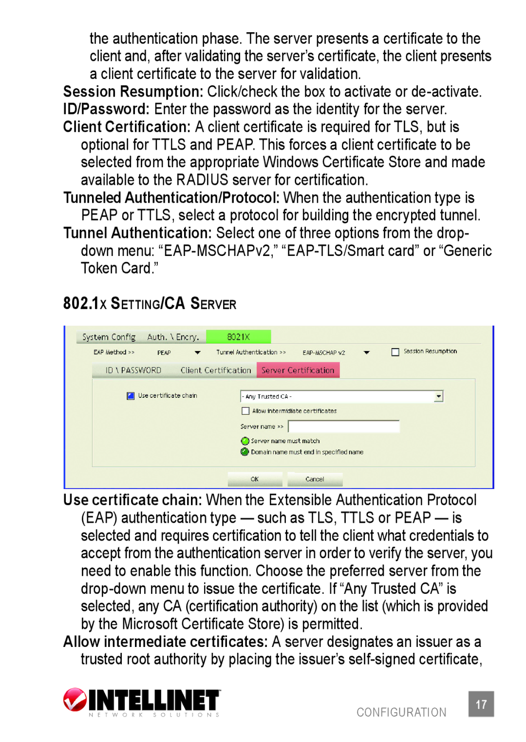 Intellinet Network Solutions 524438 user manual 802.1x Setting/CA Server 