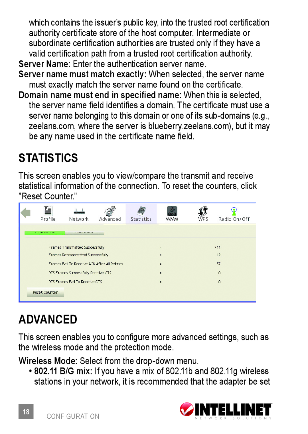 Intellinet Network Solutions 524438 user manual Statistics, Advanced 