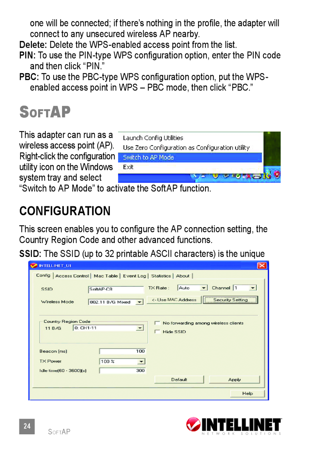 Intellinet Network Solutions 524438 user manual SoftAP, Configuration 