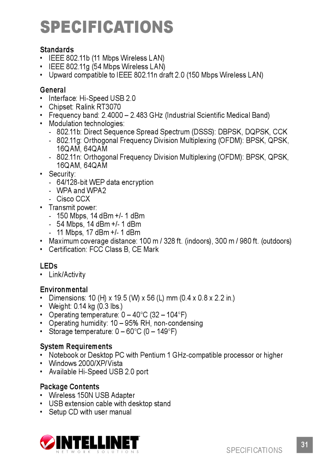 Intellinet Network Solutions 524438 user manual Specifications 