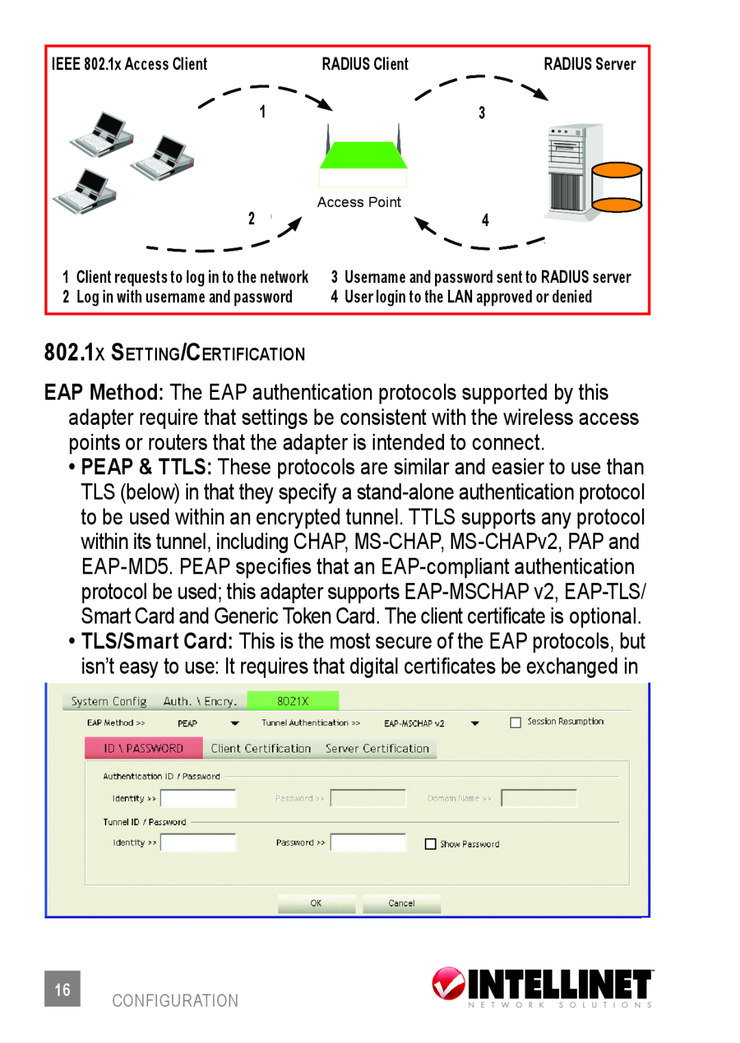 Intellinet Network Solutions 524438 user manual PEAP & TTLS These protocols are similar and easier to use than 