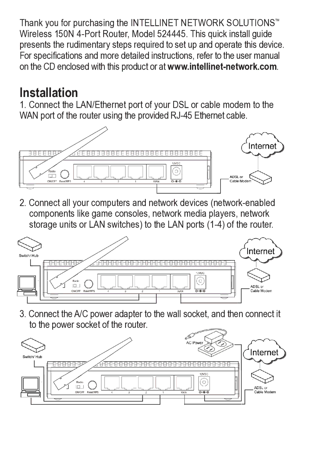 Intellinet Network Solutions 524445 manual Installation 