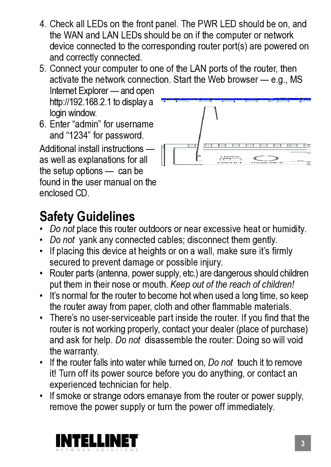 Intellinet Network Solutions 524445 manual Safety Guidelines, Do not yank any connected cables disconnect them gently 