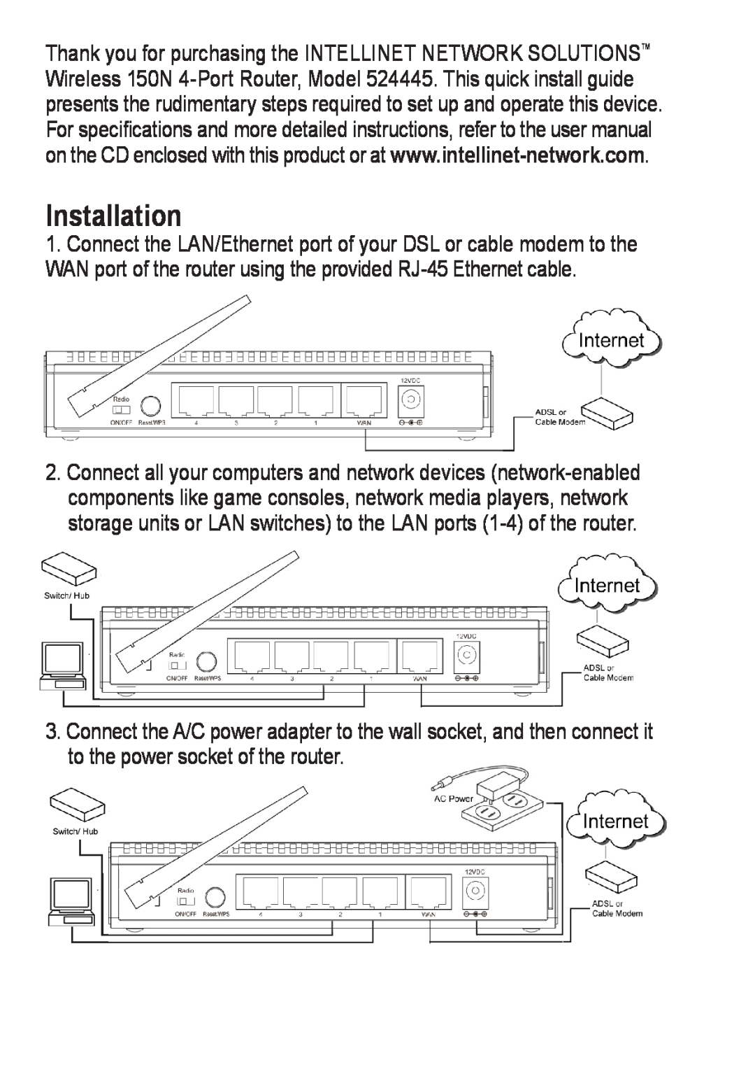 Intellinet Network Solutions 524445 manual Installation 