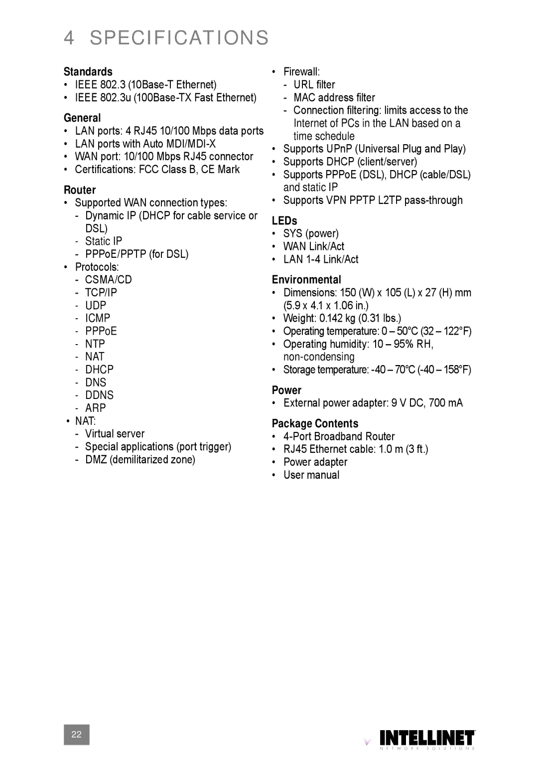 Intellinet Network Solutions 524537 user manual Specifications 