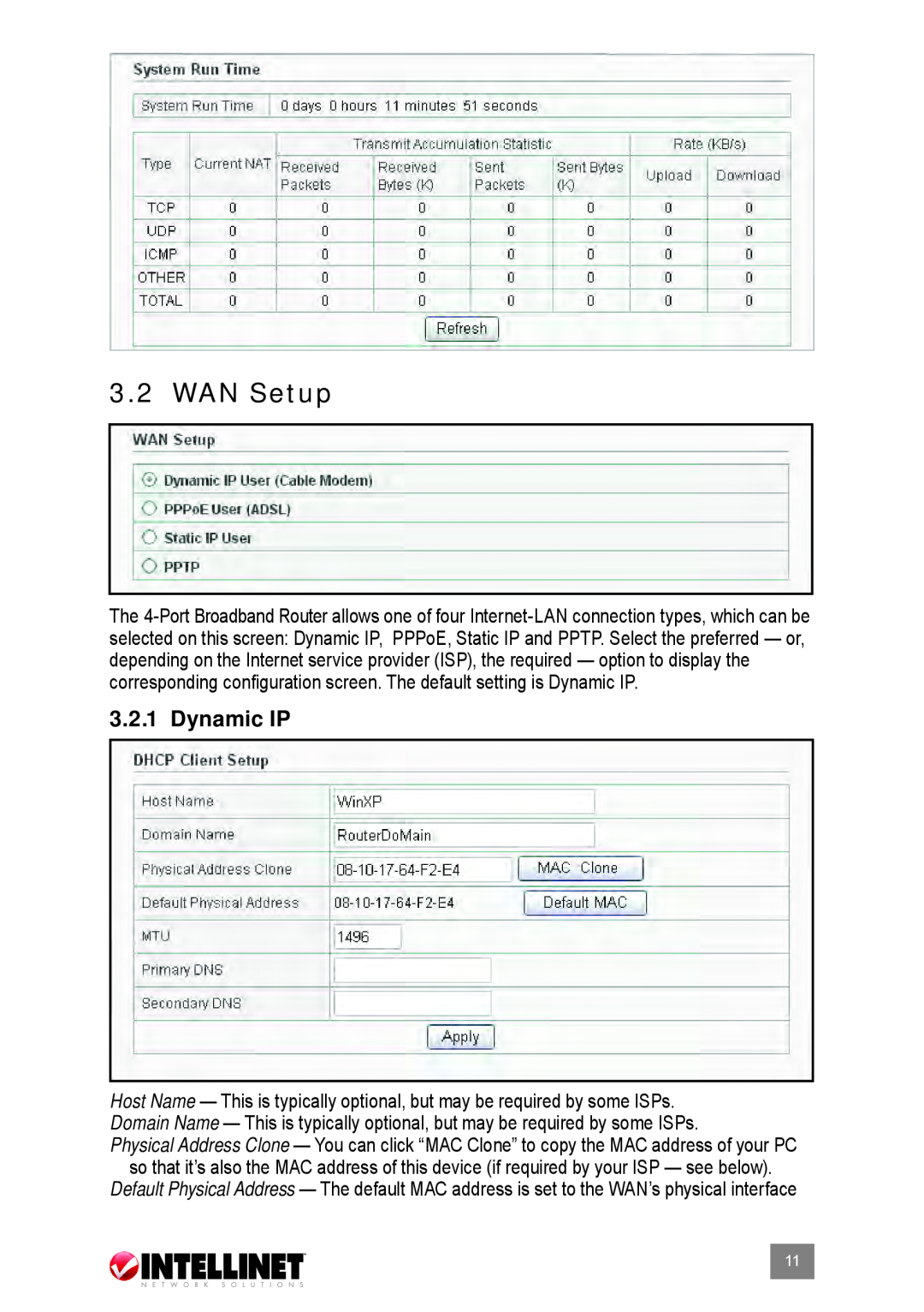 Intellinet Network Solutions 524537 user manual WAN Setup, Dynamic IP 