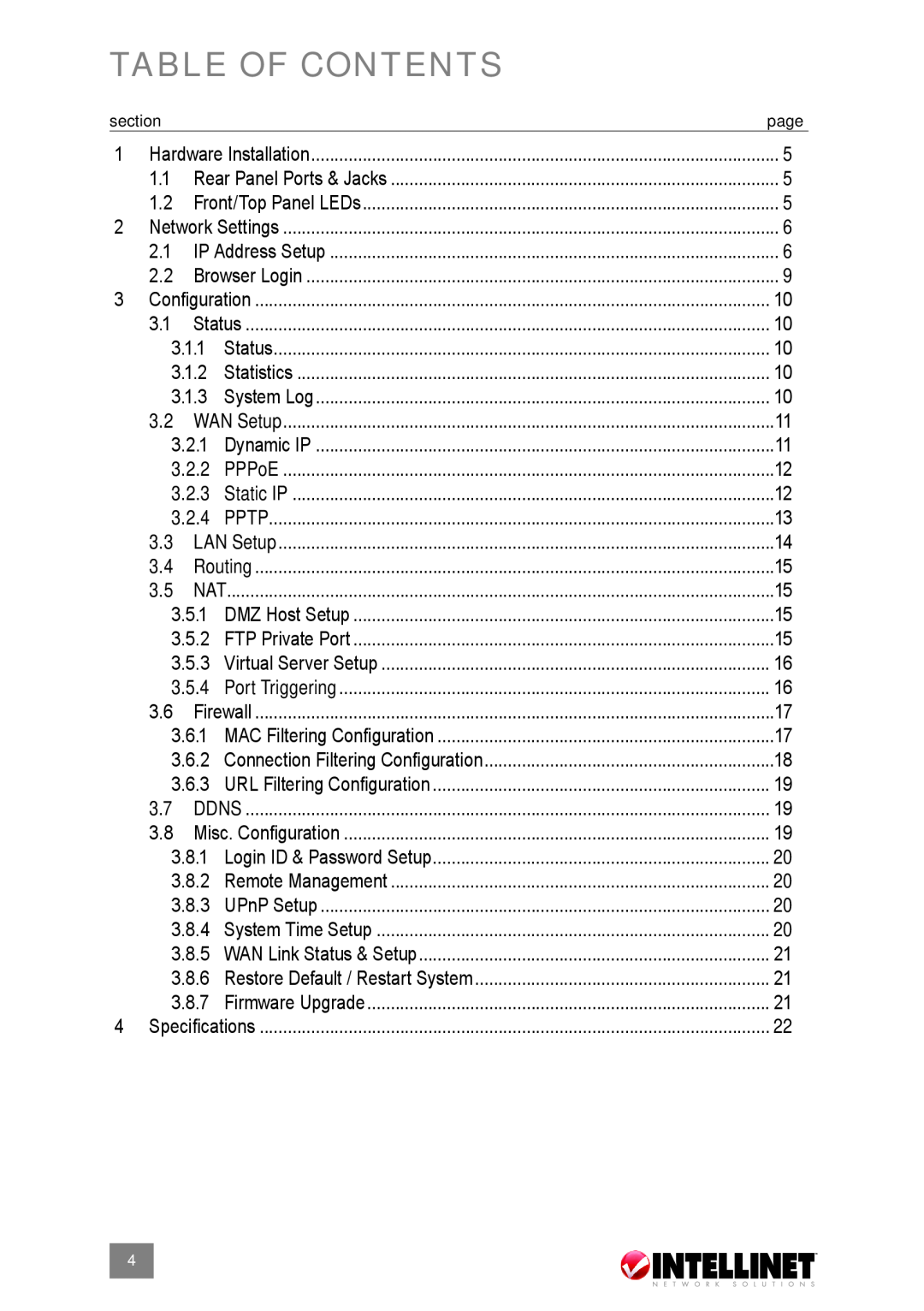 Intellinet Network Solutions 524537 user manual table of contents 