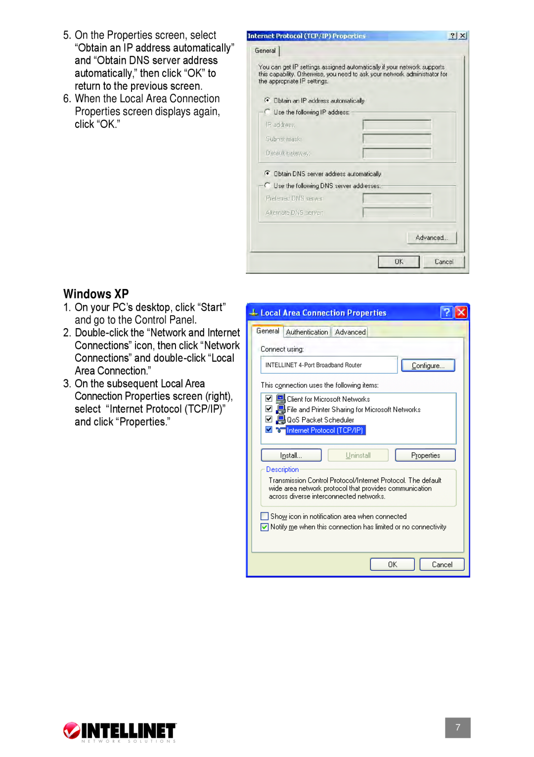 Intellinet Network Solutions 524537 user manual Windows XP, On the Properties screen, select 