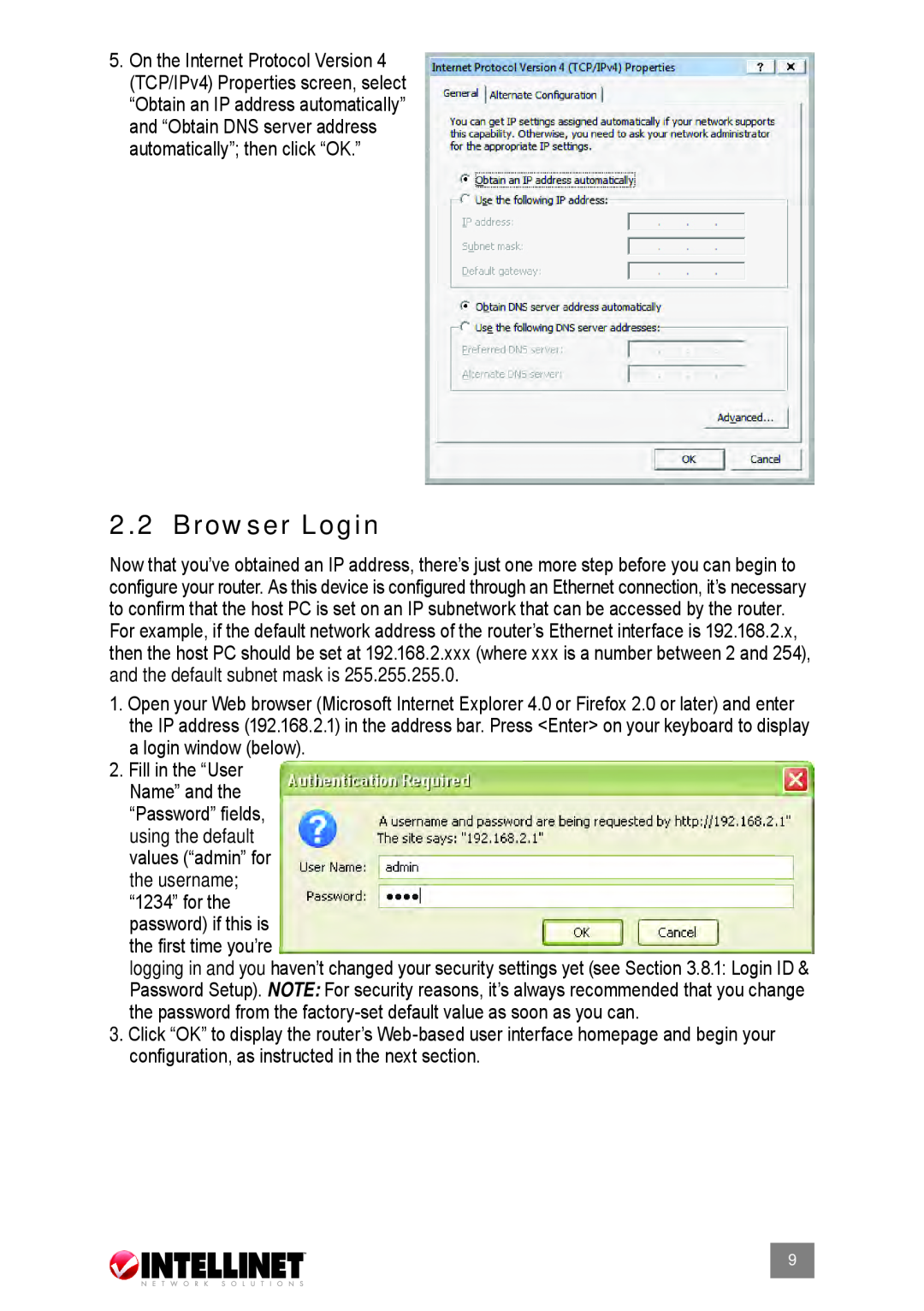 Intellinet Network Solutions 524537 user manual Browser Login, “1234” for the password if this is the first time you’re 