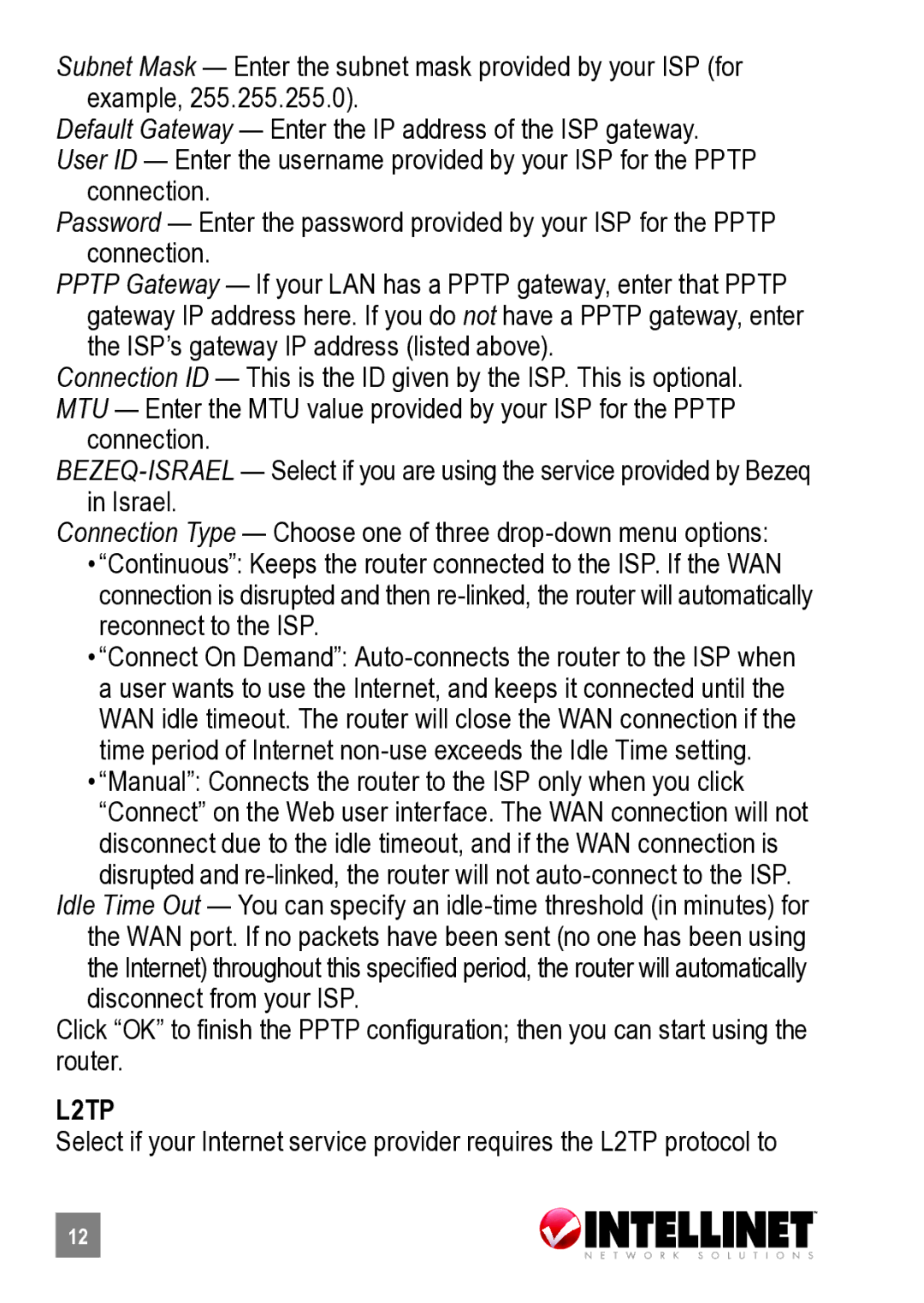 Intellinet Network Solutions 524582 manual L2TP 