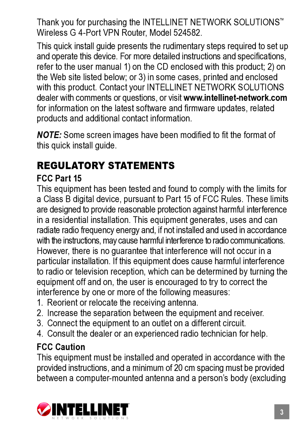 Intellinet Network Solutions 524582 manual FCC Part, FCC Caution 