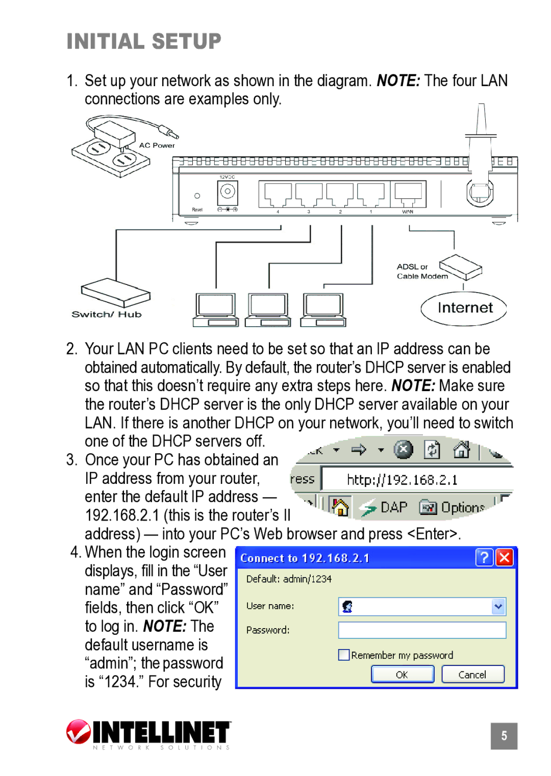 Intellinet Network Solutions 524582 manual Initial setup 