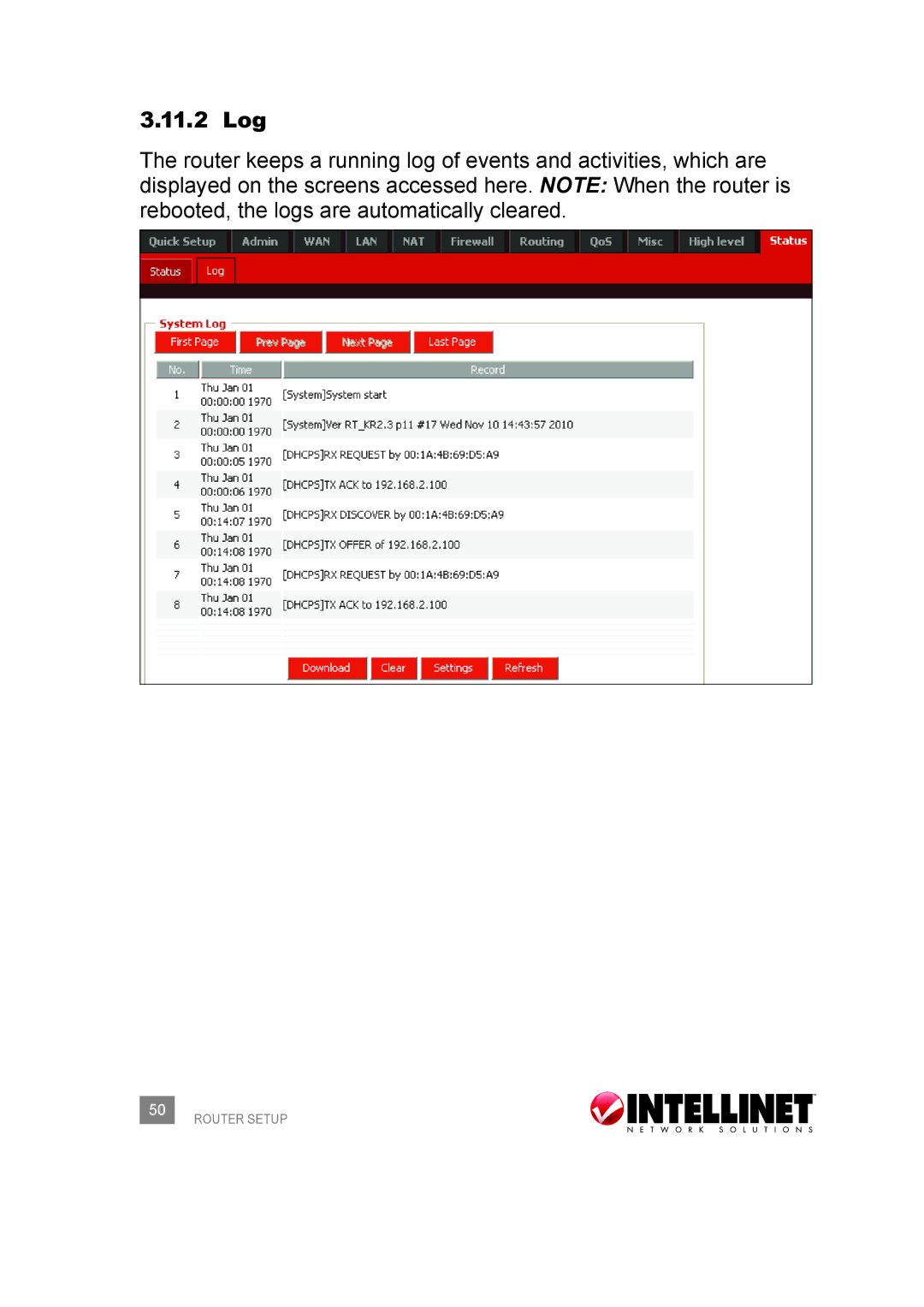 Intellinet Network Solutions 524957 user manual 11.2 Log 