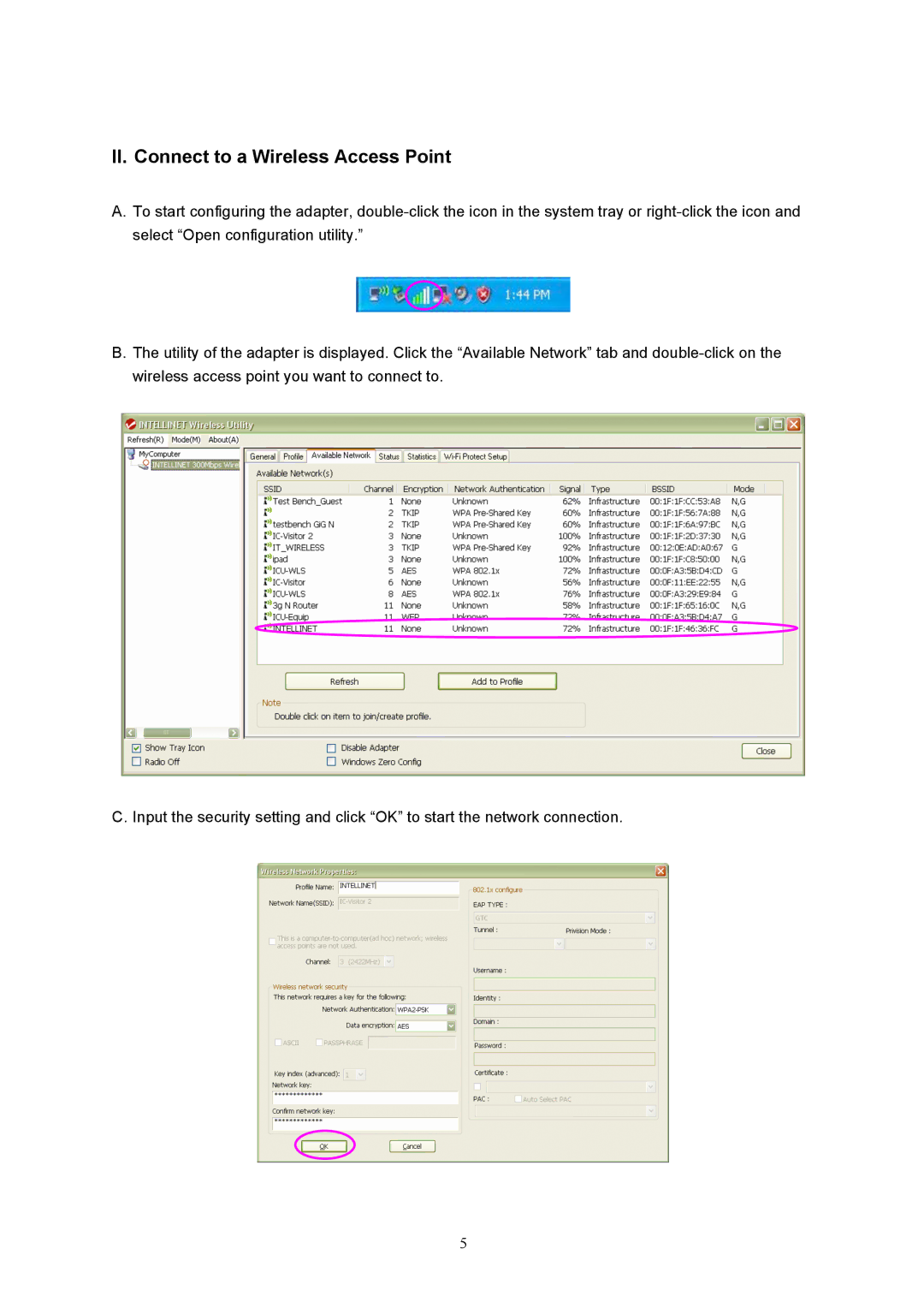 Intellinet Network Solutions 525336 user manual II. Connect to a Wireless Access Point 