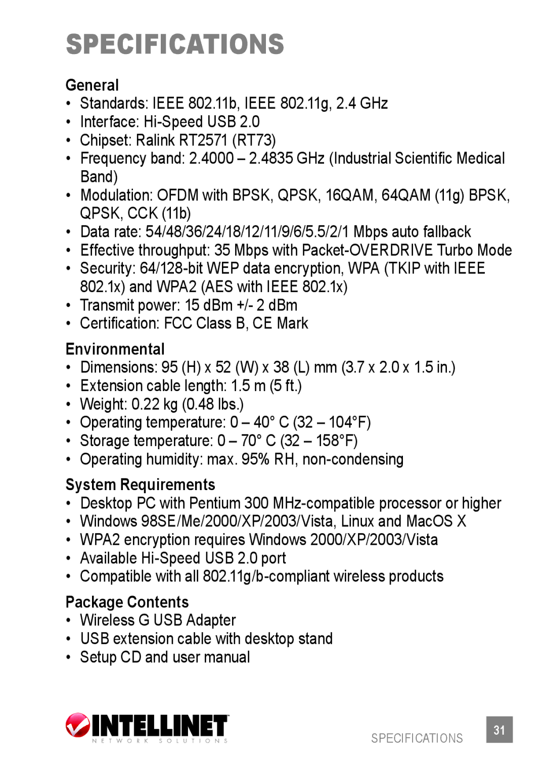 Intellinet Network Solutions 530361 user manual Specifications, General 