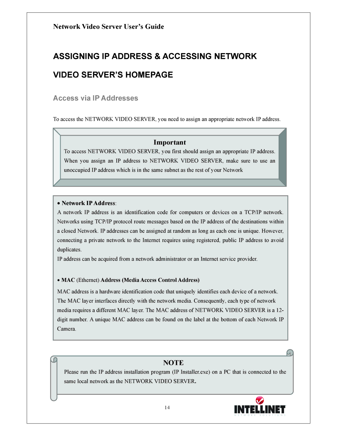 Intellinet Network Solutions 550000 manual Access via IP Addresses, Network IP Address 