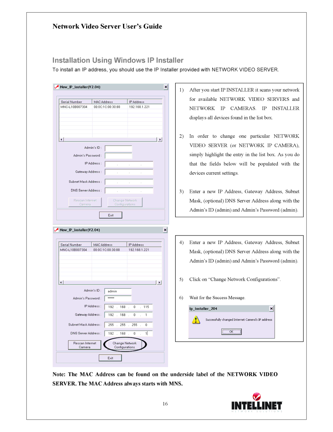 Intellinet Network Solutions 550000 manual Installation Using Windows IP Installer 