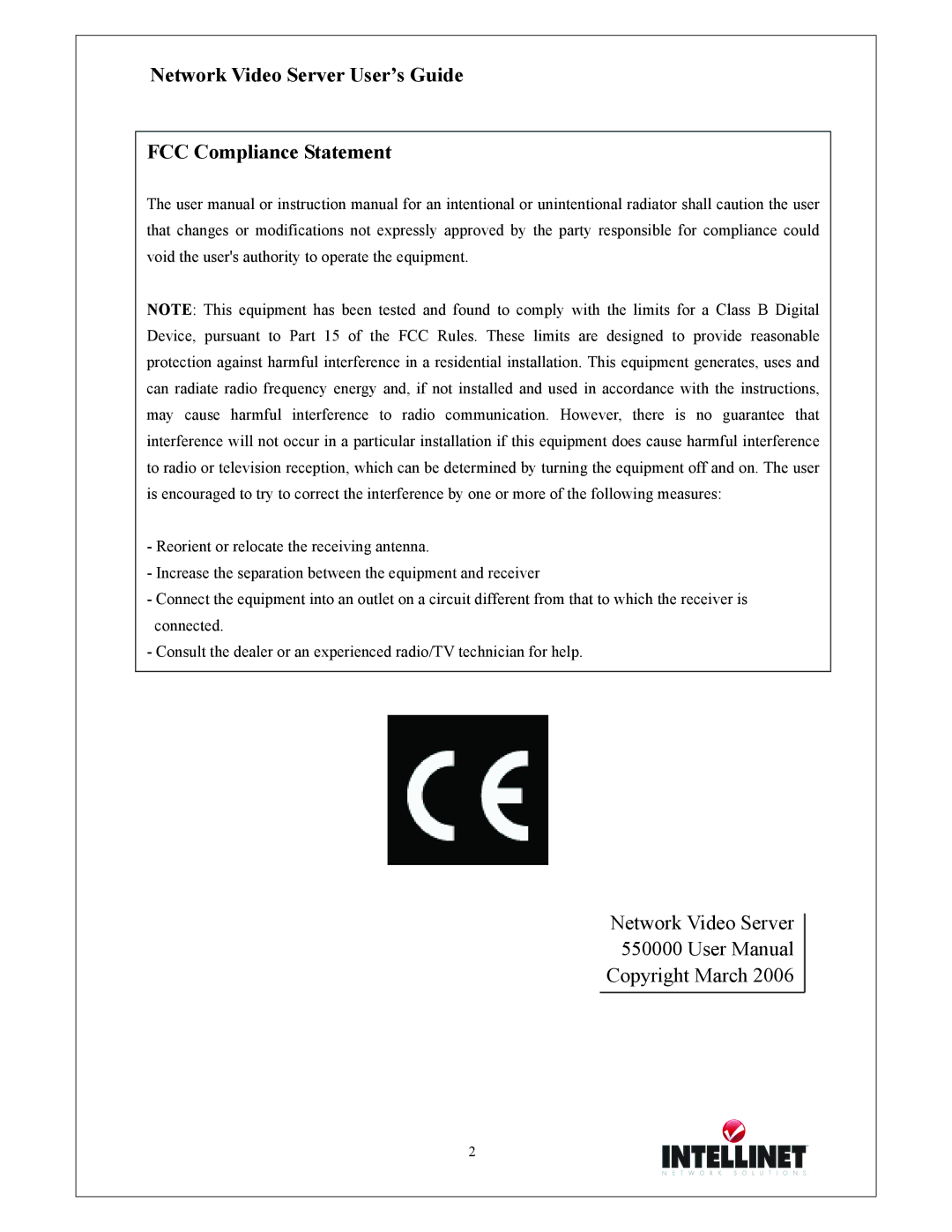 Intellinet Network Solutions 550000 manual Network Video Server User’s Guide FCC Compliance Statement 