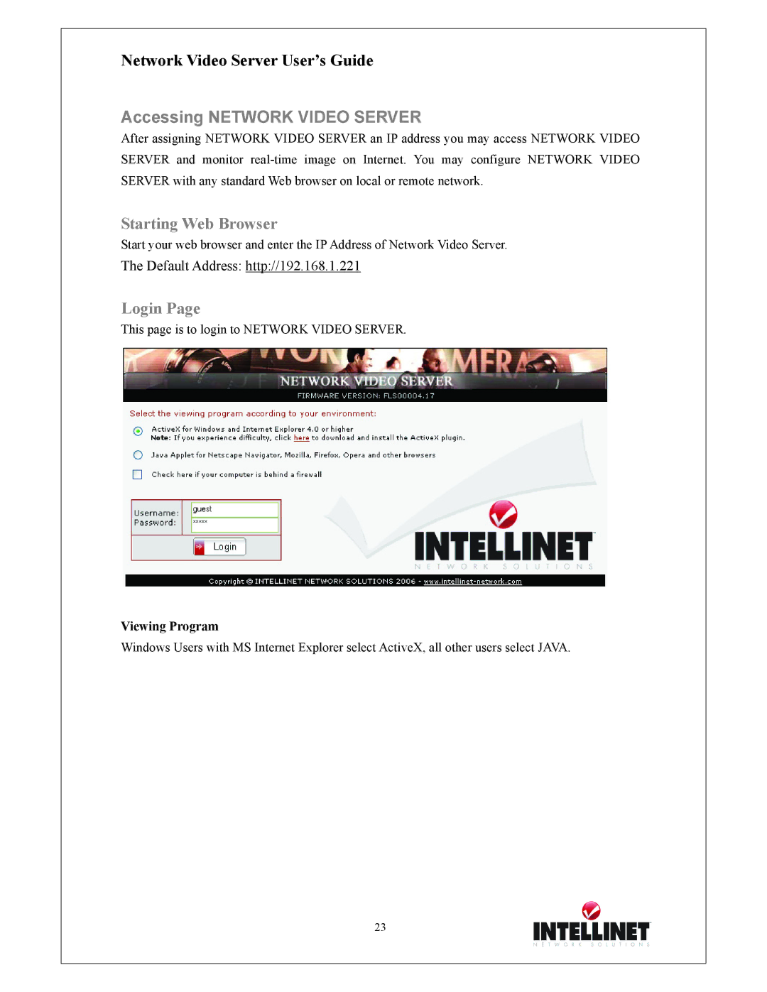 Intellinet Network Solutions 550000 manual Accessing Network Video Server, Viewing Program 