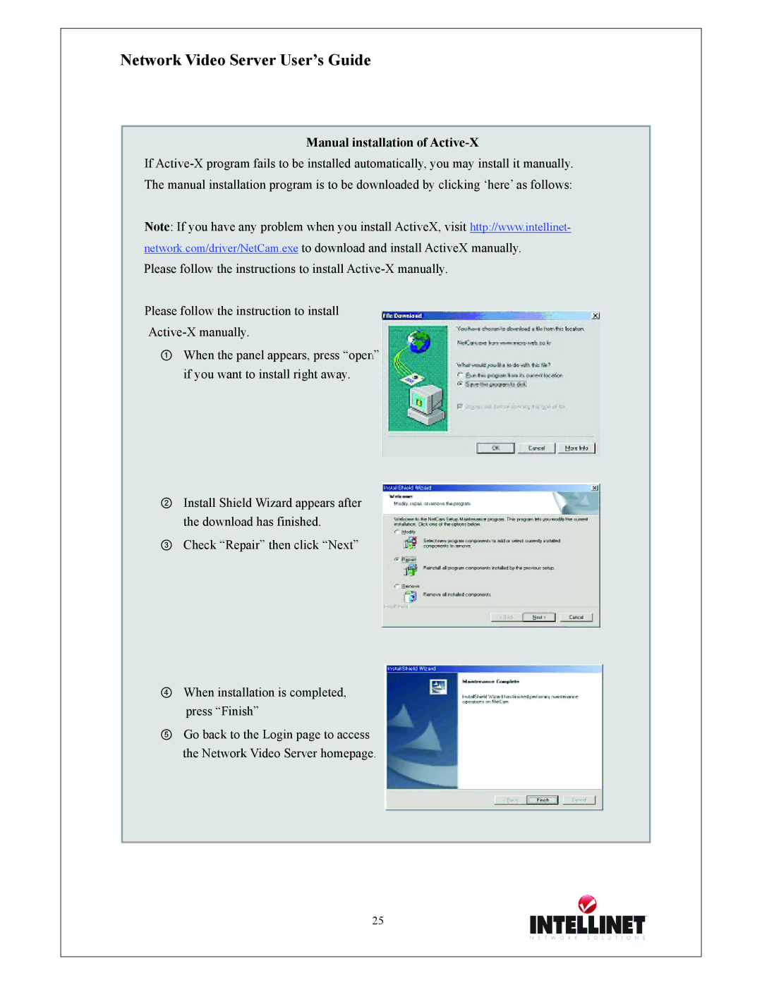 Intellinet Network Solutions 550000 manual Manual installation of Active-X 