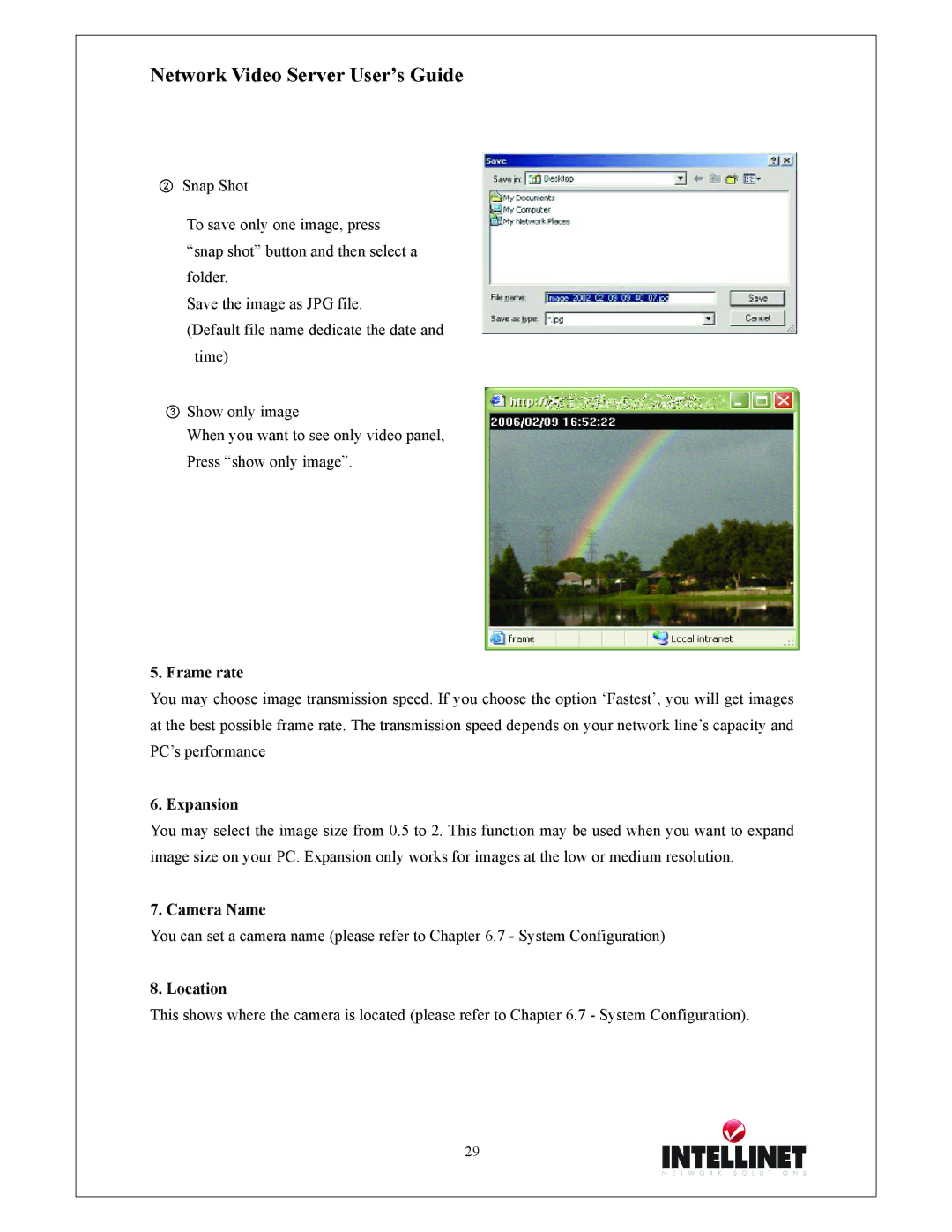 Intellinet Network Solutions 550000 manual Frame rate, Expansion, Camera Name, Location 