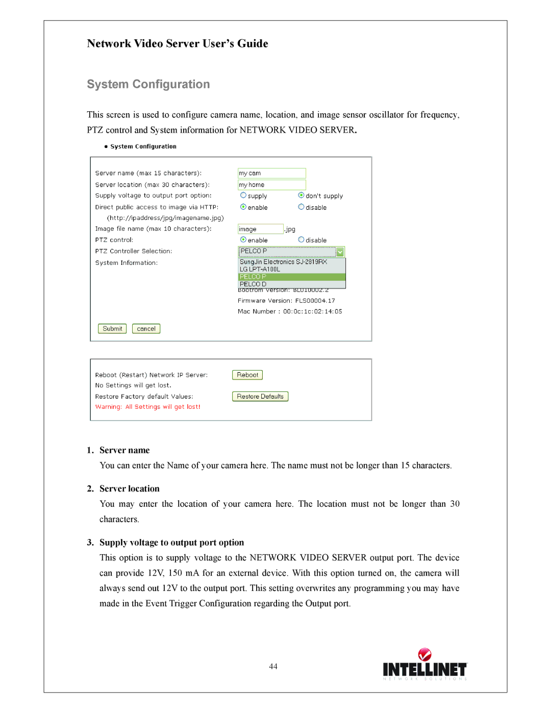 Intellinet Network Solutions 550000 manual System Configuration, Server name, Server location 