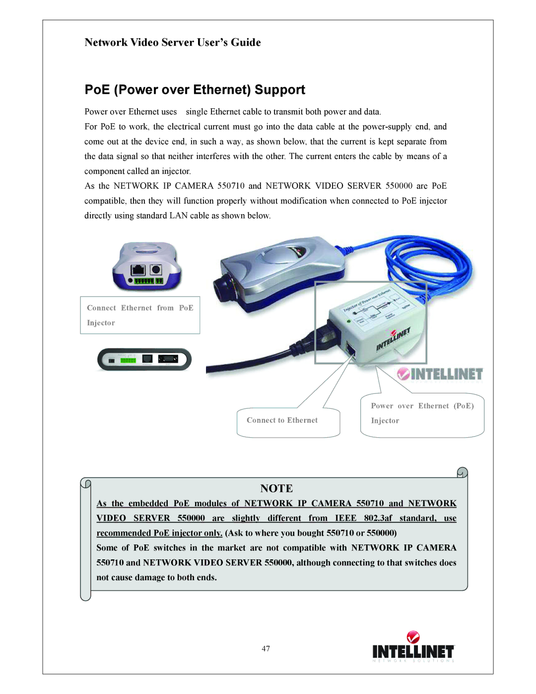 Intellinet Network Solutions 550000 manual PoE Power over Ethernet Support 