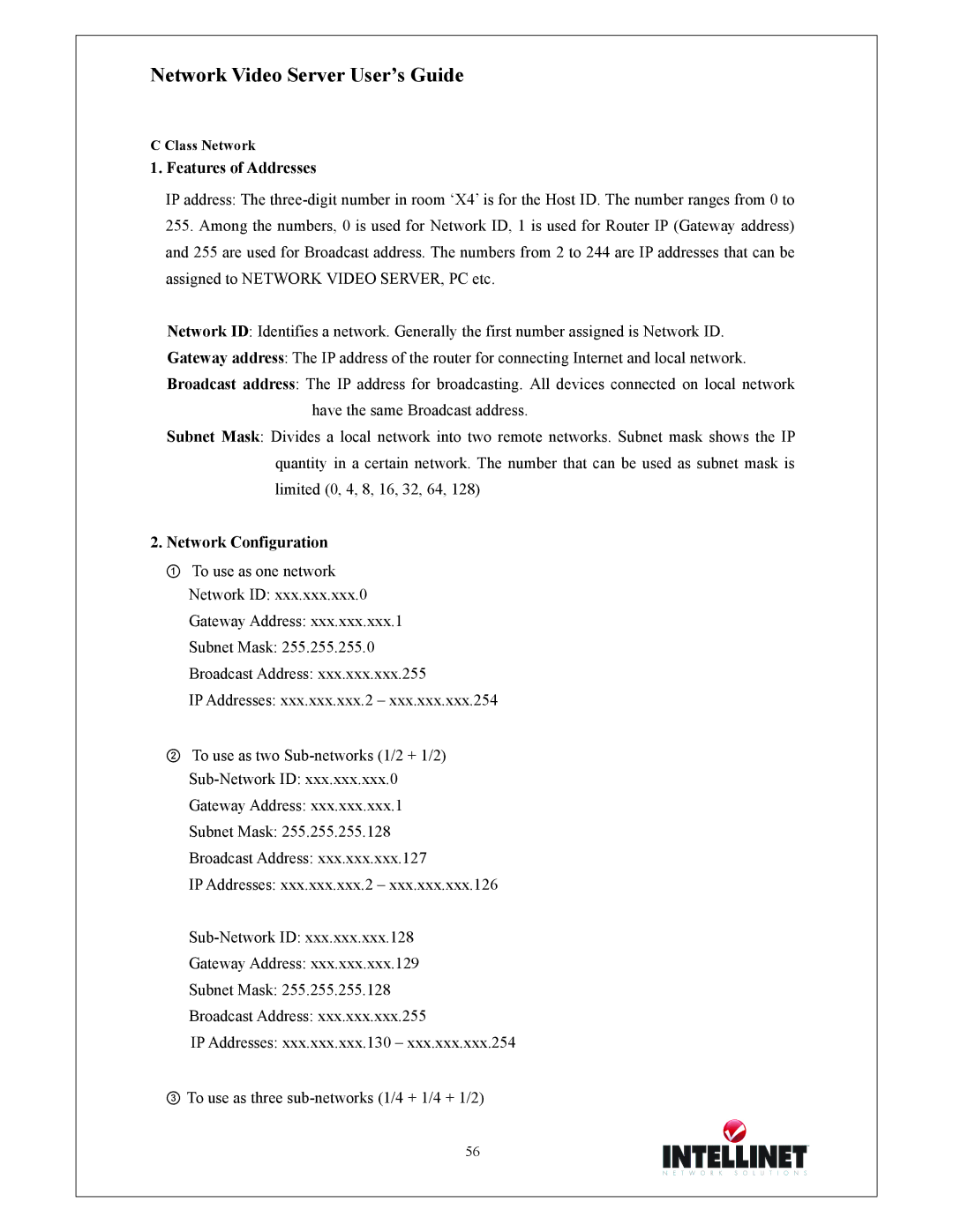 Intellinet Network Solutions 550000 manual Features of Addresses, Network Configuration 