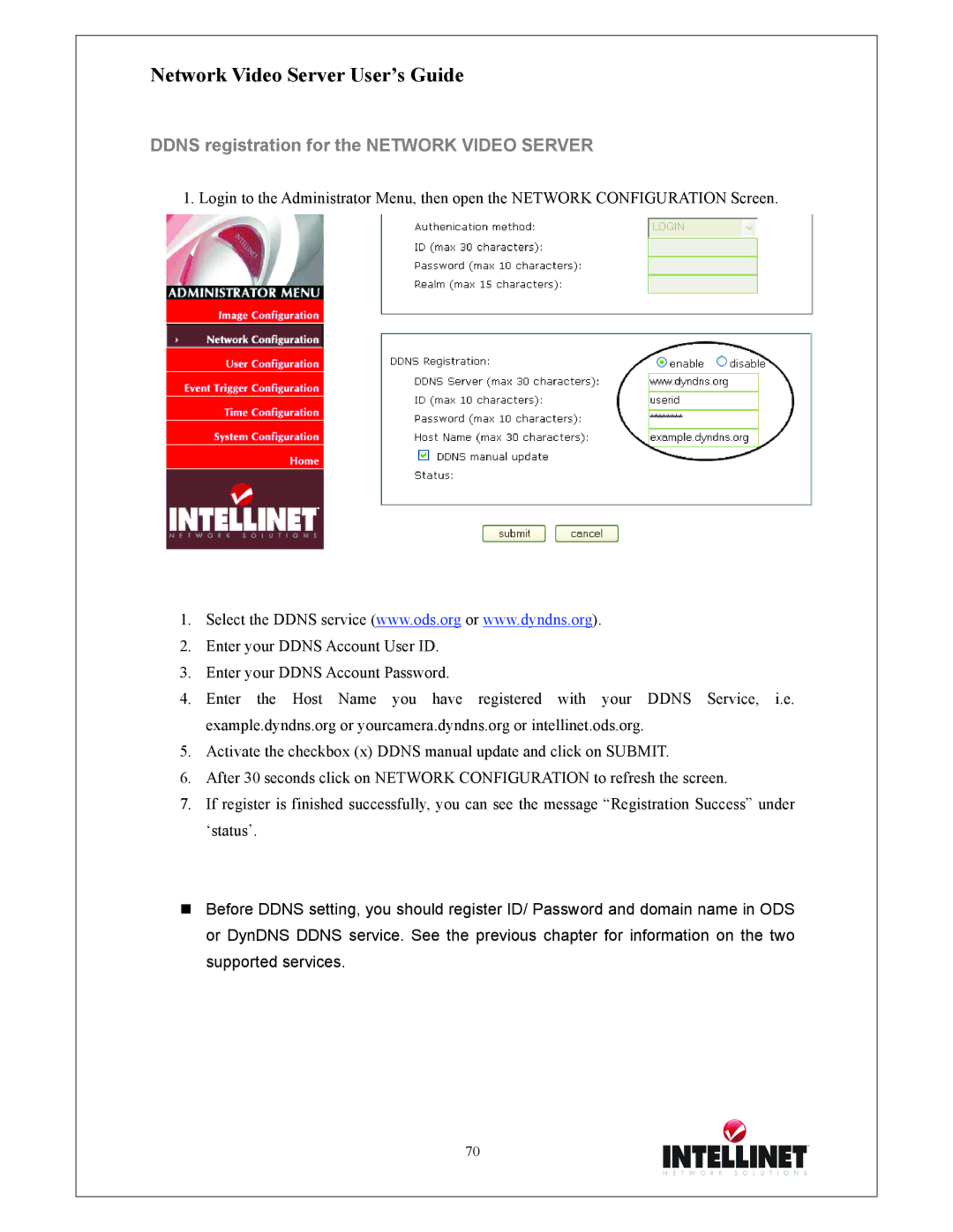 Intellinet Network Solutions 550000 manual Ddns registration for the Network Video Server 