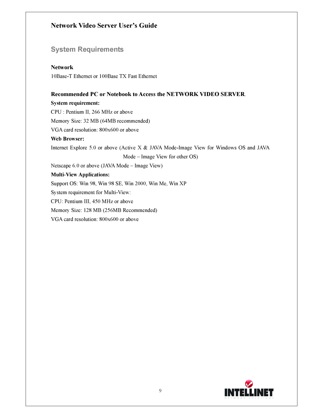 Intellinet Network Solutions 550000 System Requirements, Network, System requirement, Web Browser, Multi-View Applications 