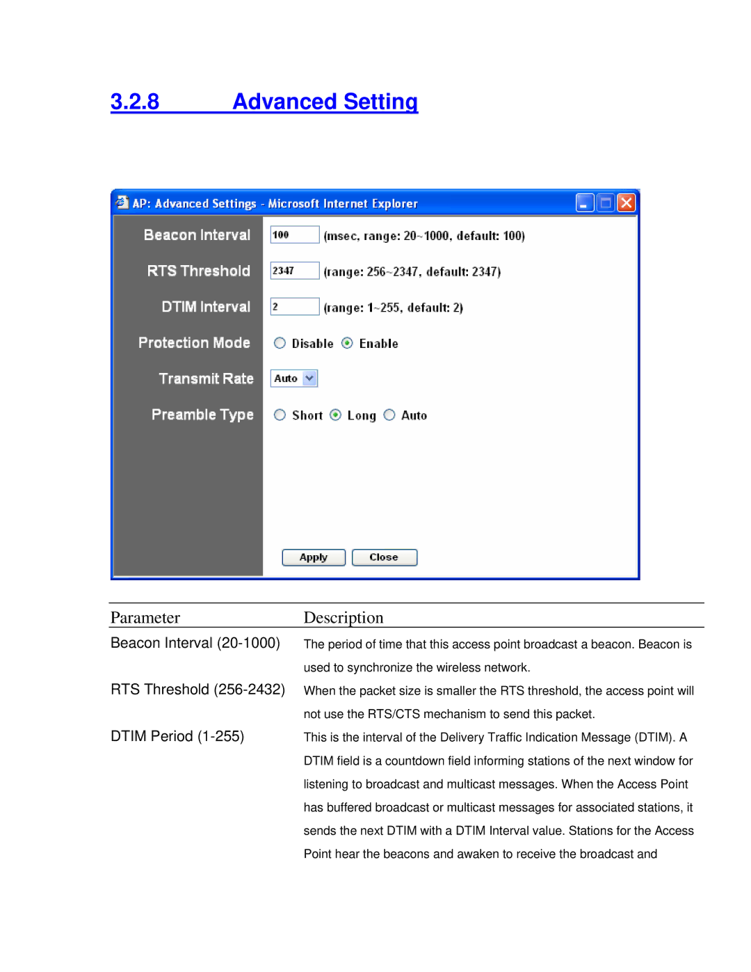 Intellinet Network Solutions 802.11G manual Advanced Setting 