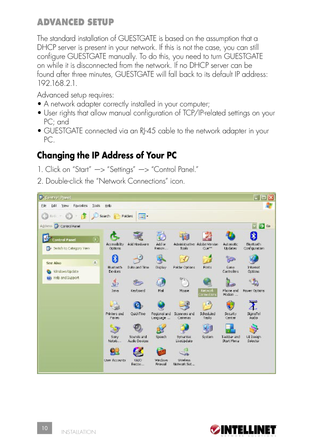 Intellinet Network Solutions INT-523240-UM-0606-02 user manual Advanced Setup, Changing the IP Address of Your PC 