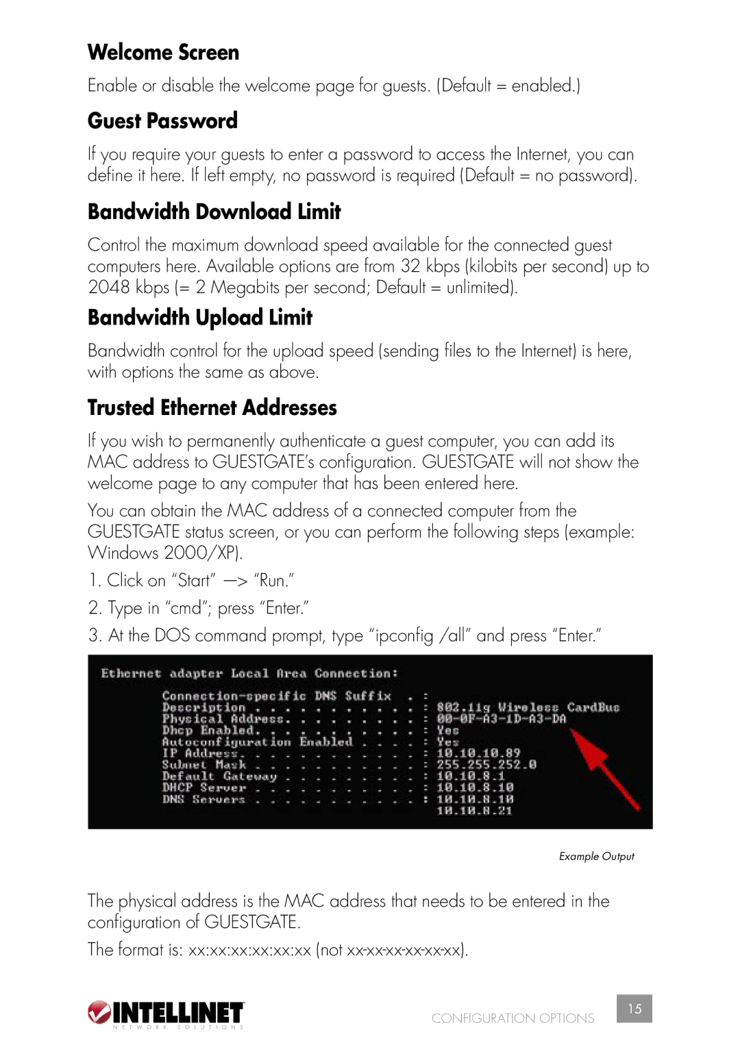 Intellinet Network Solutions 523240 Welcome Screen, Guest Password, Bandwidth Download Limit, Bandwidth Upload Limit 