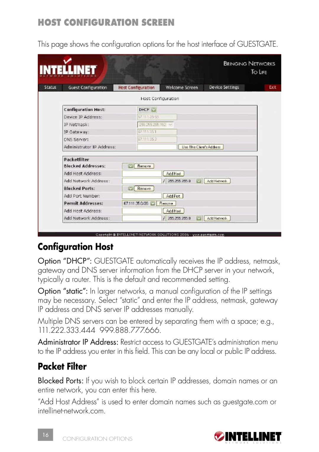 Intellinet Network Solutions INT-523240-UM-0606-02 user manual Host Configuration Screen, Conﬁguration Host 