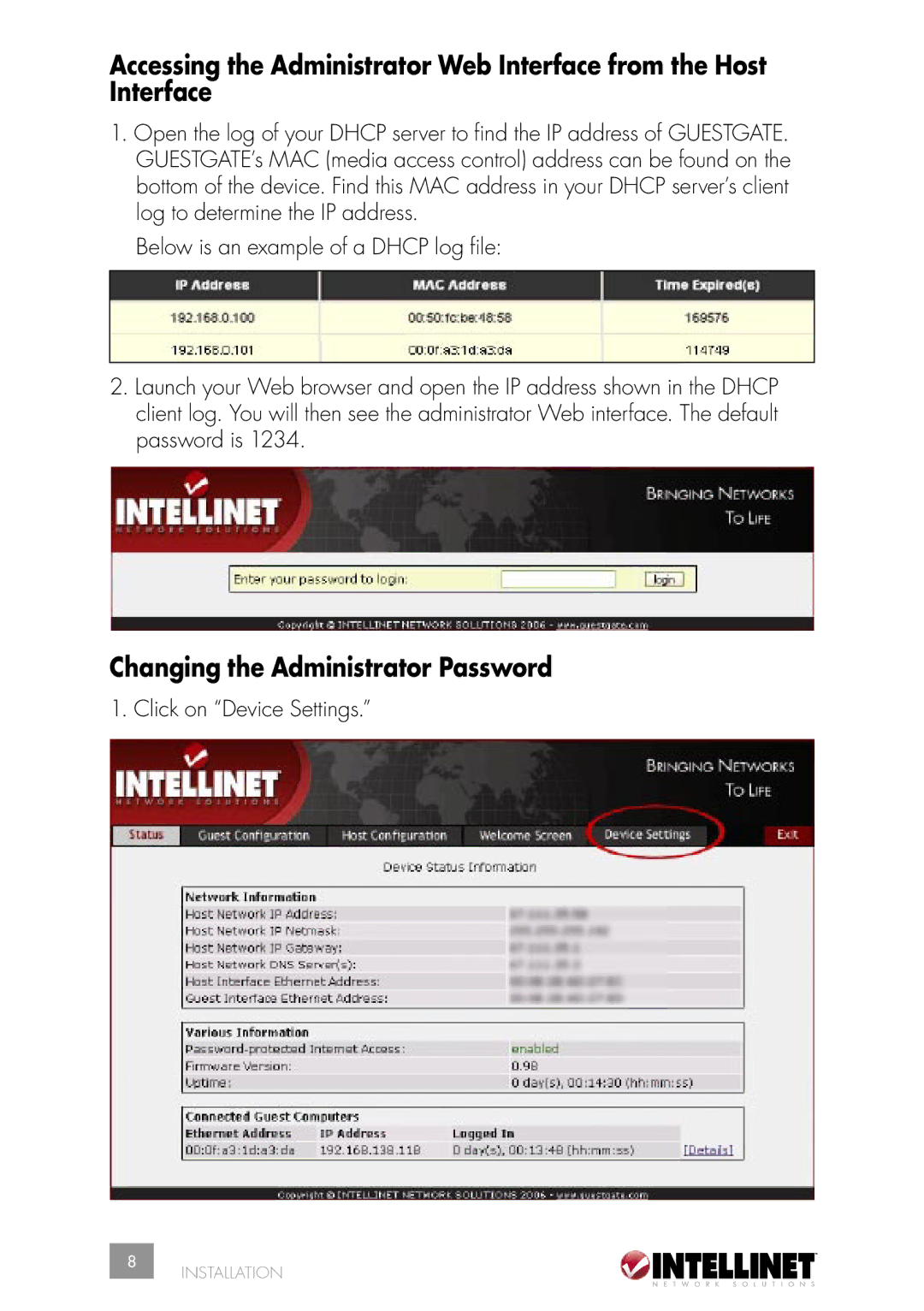 Intellinet Network Solutions INT-523240-UM-0606-02 user manual Changing the Administrator Password 