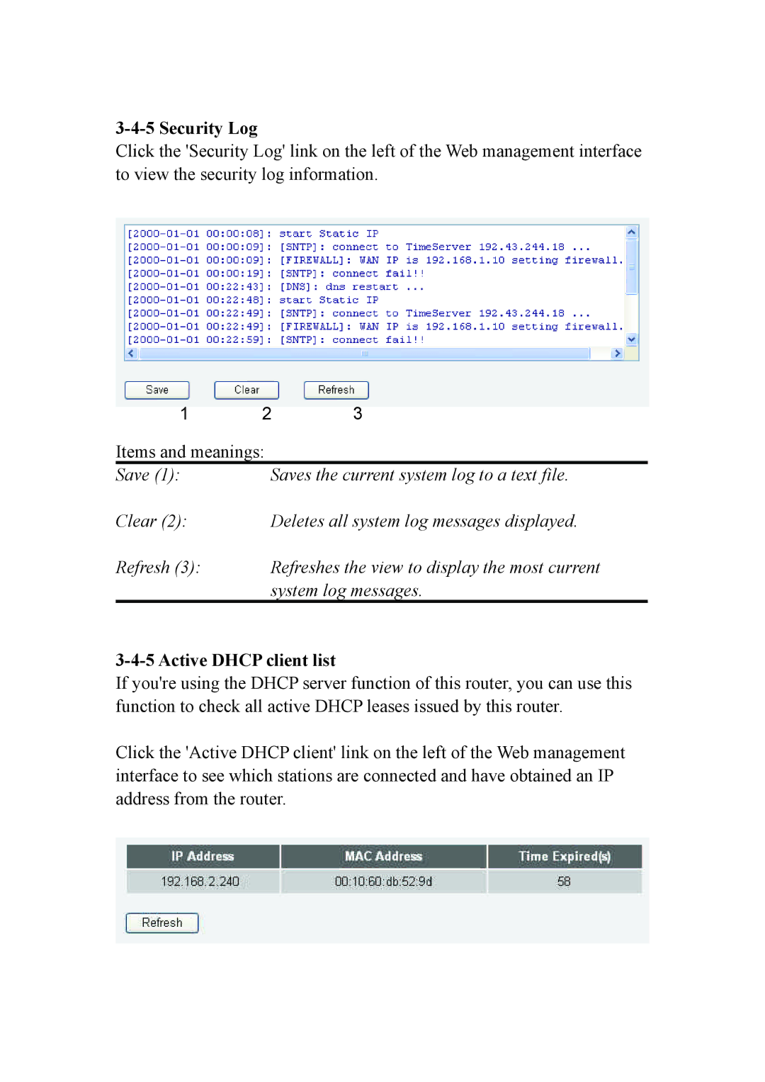 Intellinet Network Solutions INT-524315-UM-0808-1 user manual Security Log, Active Dhcp client list 