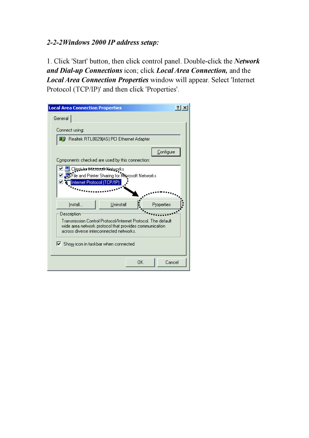 Intellinet Network Solutions INT-524315-UM-0808-1 user manual 2Windows 2000 IP address setup 