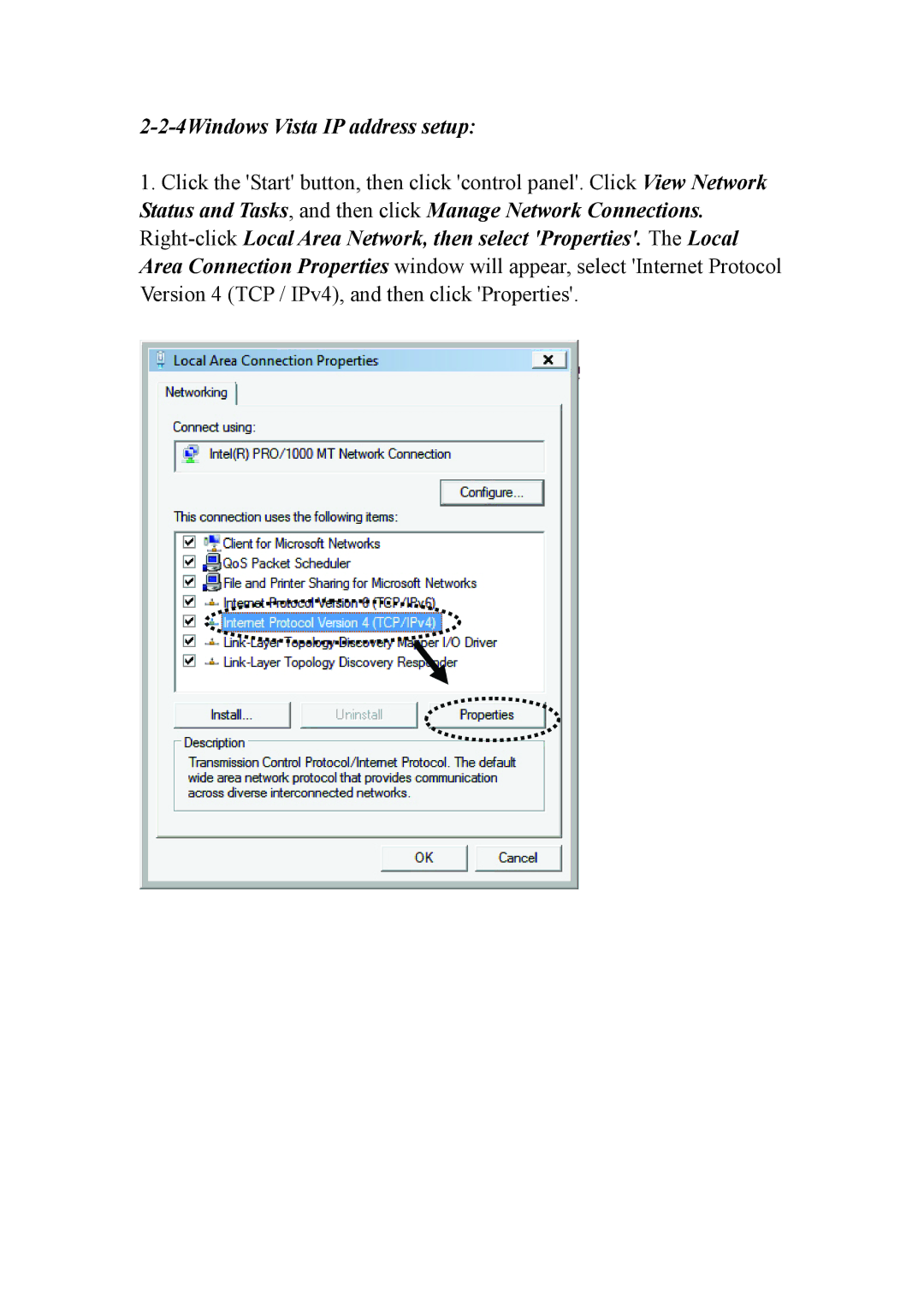 Intellinet Network Solutions INT-524315-UM-0808-1 user manual 4Windows Vista IP address setup 