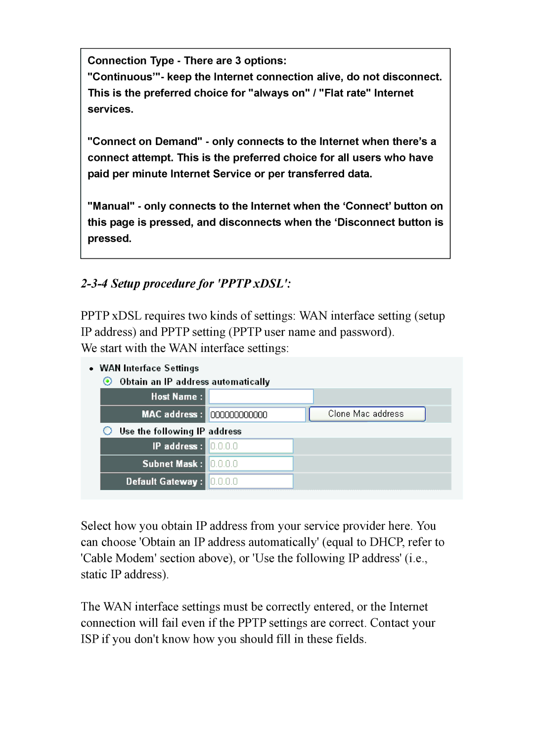 Intellinet Network Solutions INT-524315-UM-0808-1 user manual Setup procedure for Pptp xDSL 