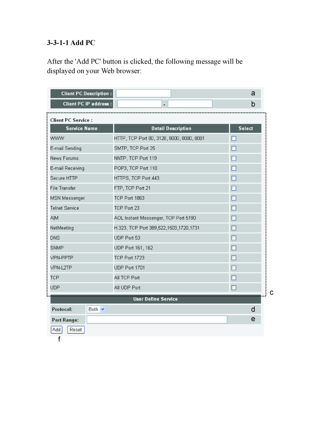 Intellinet Network Solutions INT-524315-UM-0808-1 user manual Add PC, a b c d e f 