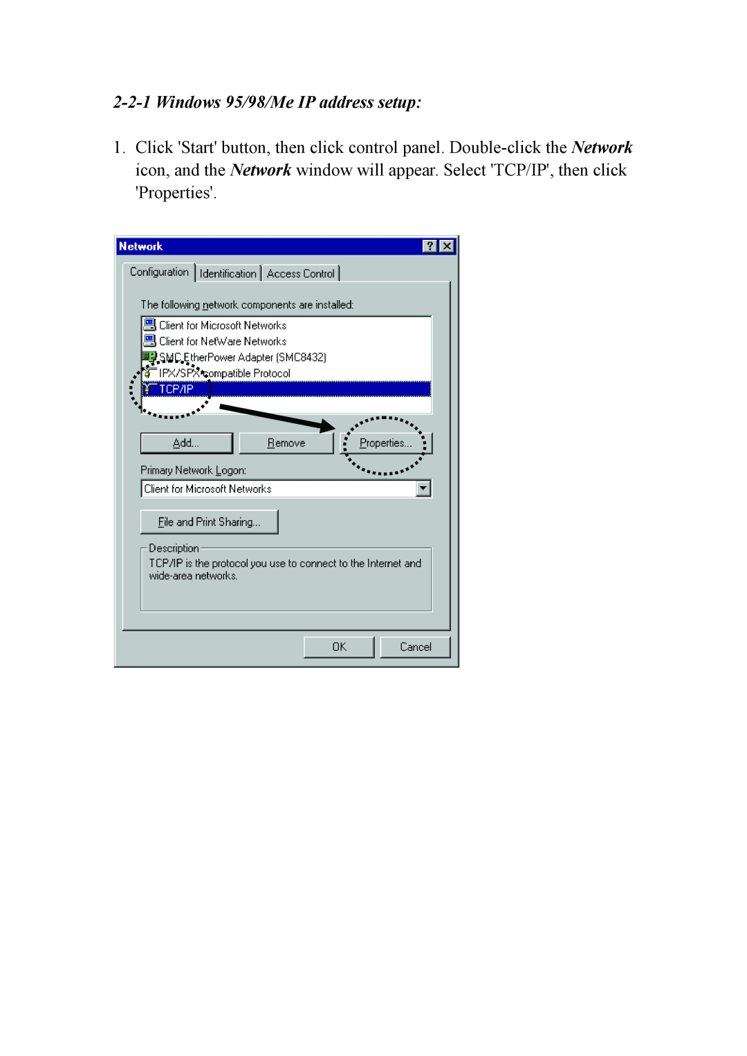Intellinet Network Solutions INT-524315-UM-0808-1 user manual Windows 95/98/Me IP address setup 